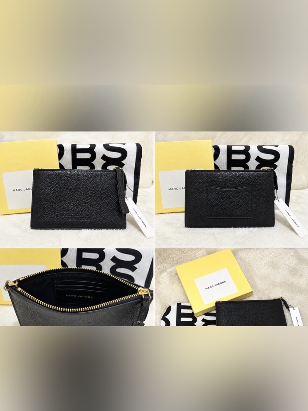 Marc Jacobs Black Pebbled Leather Zip Card Pouch